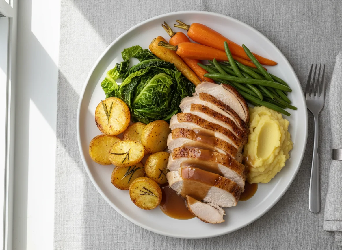 Roast Dinner with Turkey and Vegetables photo