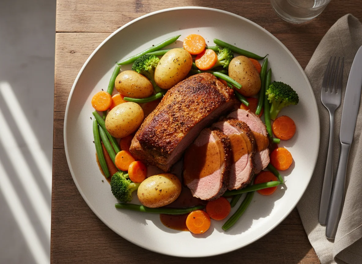 Roast Lamb with Potatoes and Vegetables photo