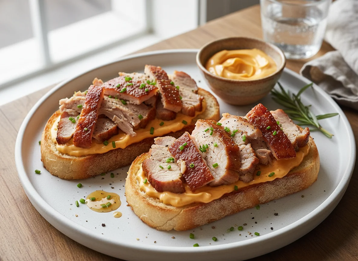 Roast Pork and Cheese Whiz on Toast photo