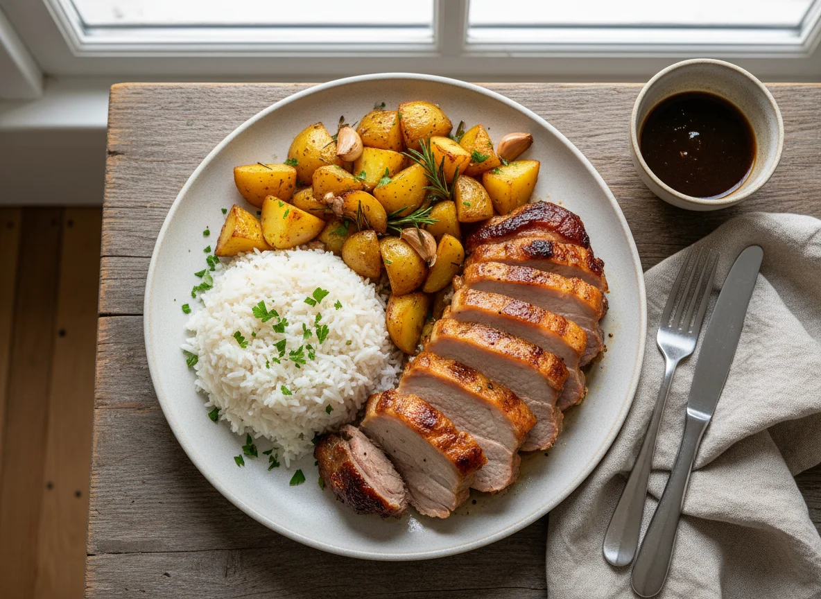 Roast Pork and Potatoes with Rice photo