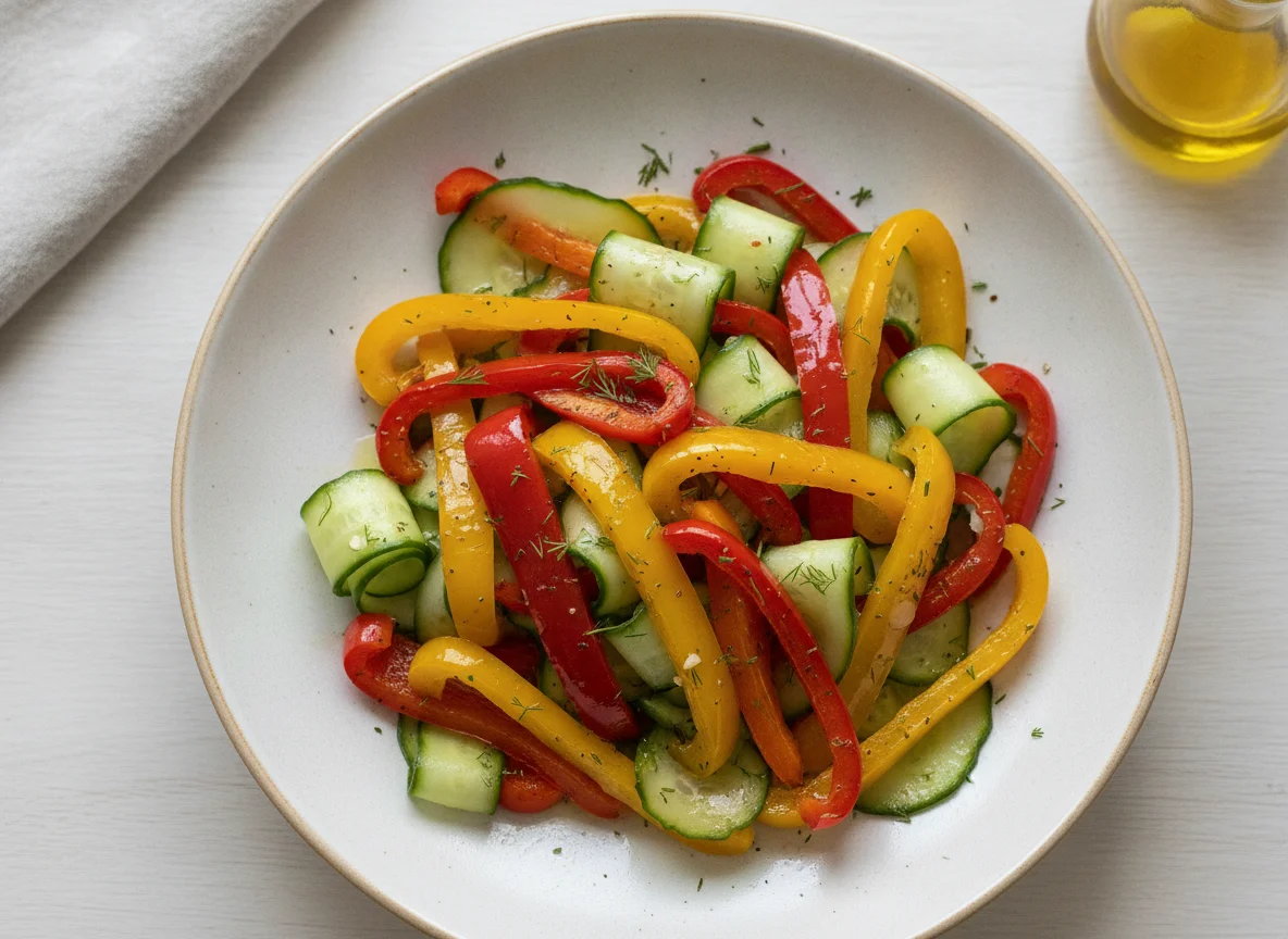 Roasted bell peppers and cucumber salad photo