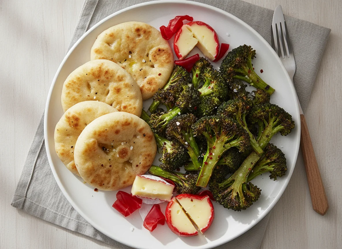 Roasted Broccoli with Mini Naan and Babybel Cheese photo