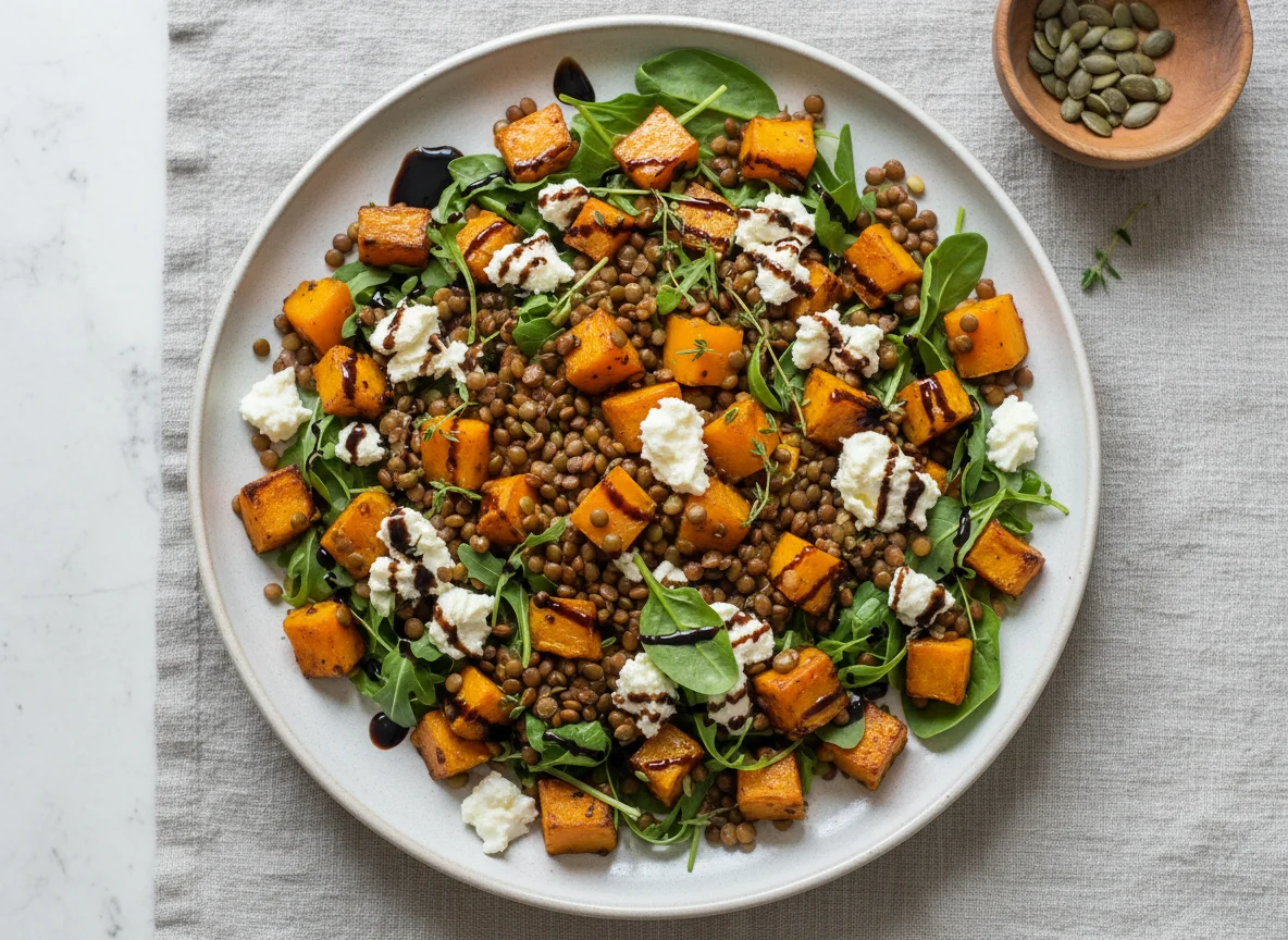 Roasted Butternut, Lentil & Goats Cheese Salad photo