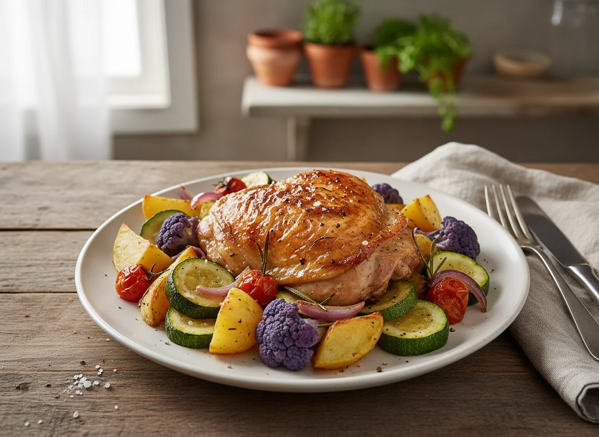 Roasted Chicken Thigh and Mixed Vegetables photo