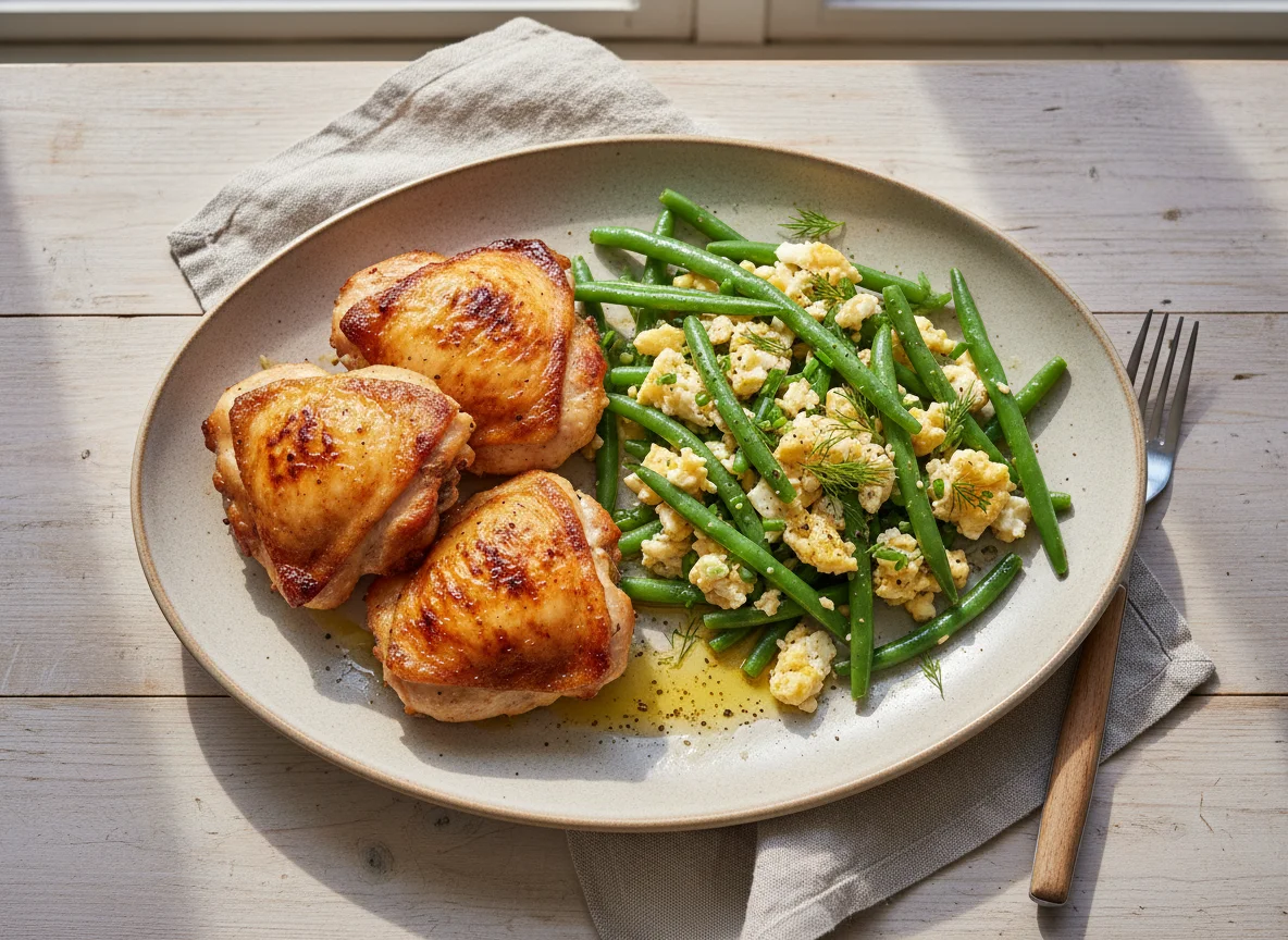 Roasted Chicken Thighs with Green Bean and Egg Salad photo