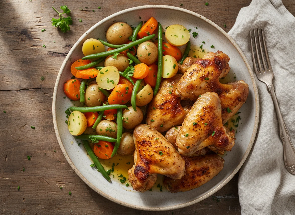 Roasted Chicken Wings with Boiled Vegetables photo