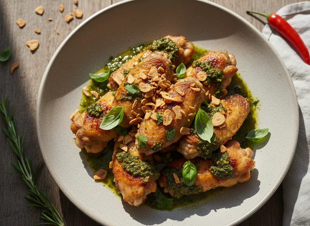 Roasted Chicken Wings with Herbs and Crispy Garlic photo