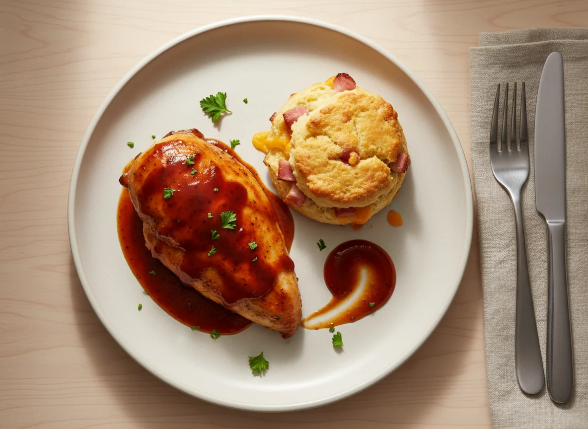 Roasted Chicken with BBQ Sauce and Savory Scone photo