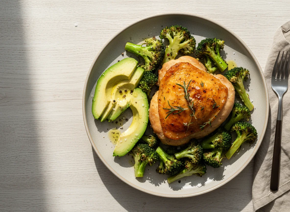 Roasted Chicken with Broccoli and Avocado photo
