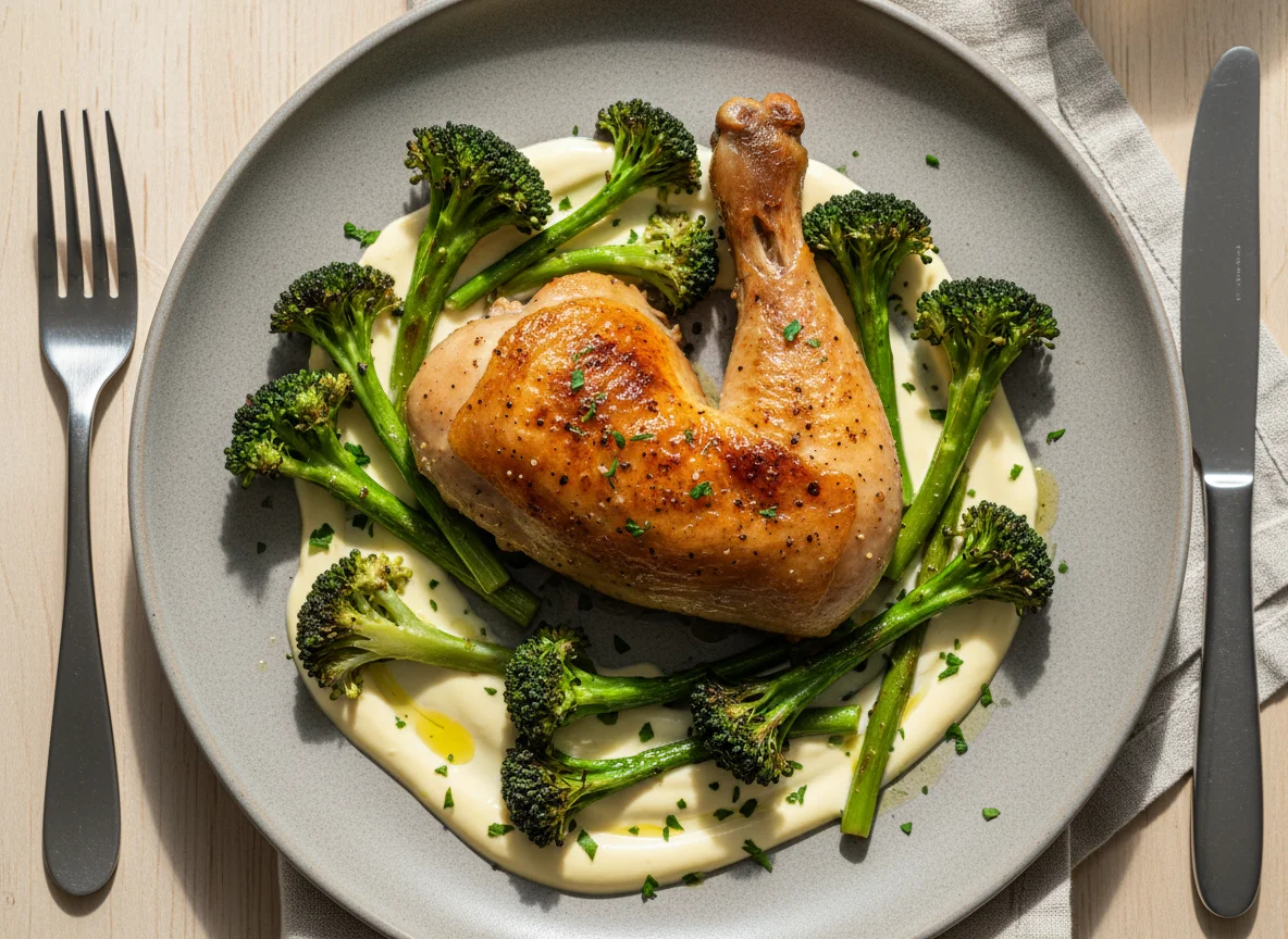 Roasted Chicken with Broccoli and Cream Sauce photo