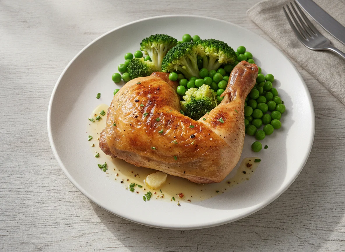 Roasted Chicken with Broccoli and Peas photo