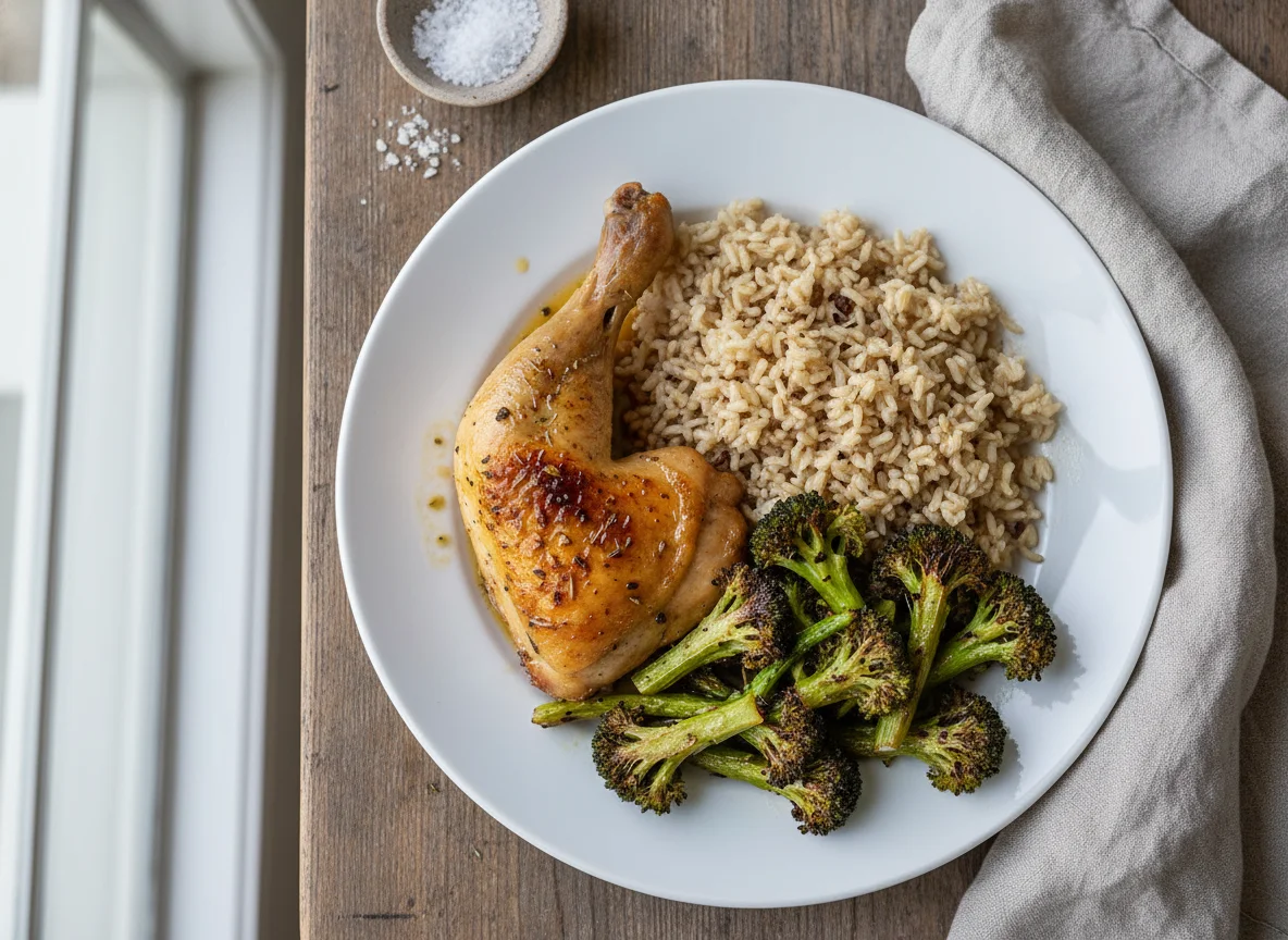 Roasted Chicken with Brown Rice and Broccoli photo