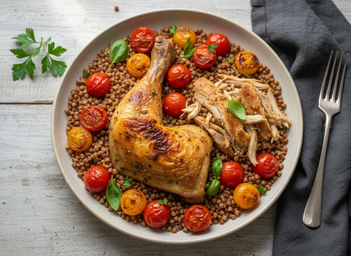 Roasted Chicken with Buckwheat and Cherry Tomatoes photo