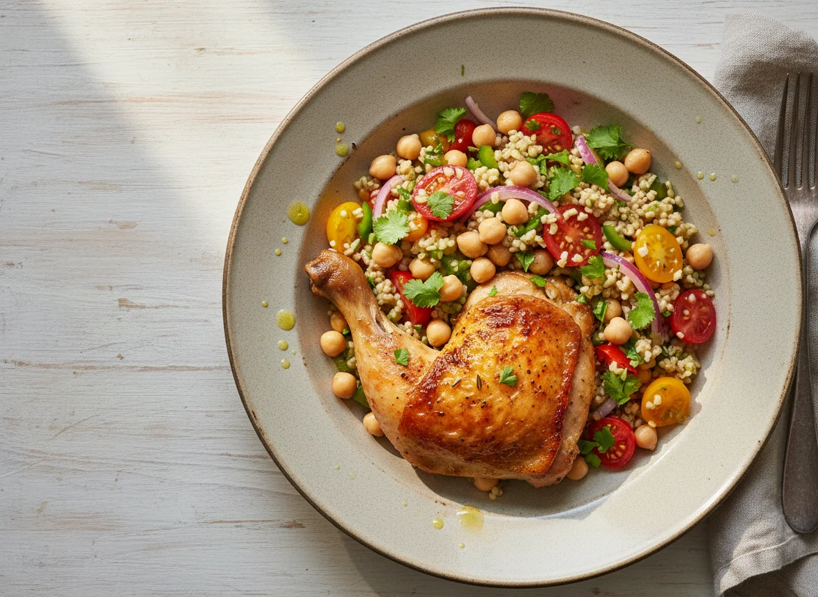 Roasted Chicken with Bulgur and Chickpea Salad photo