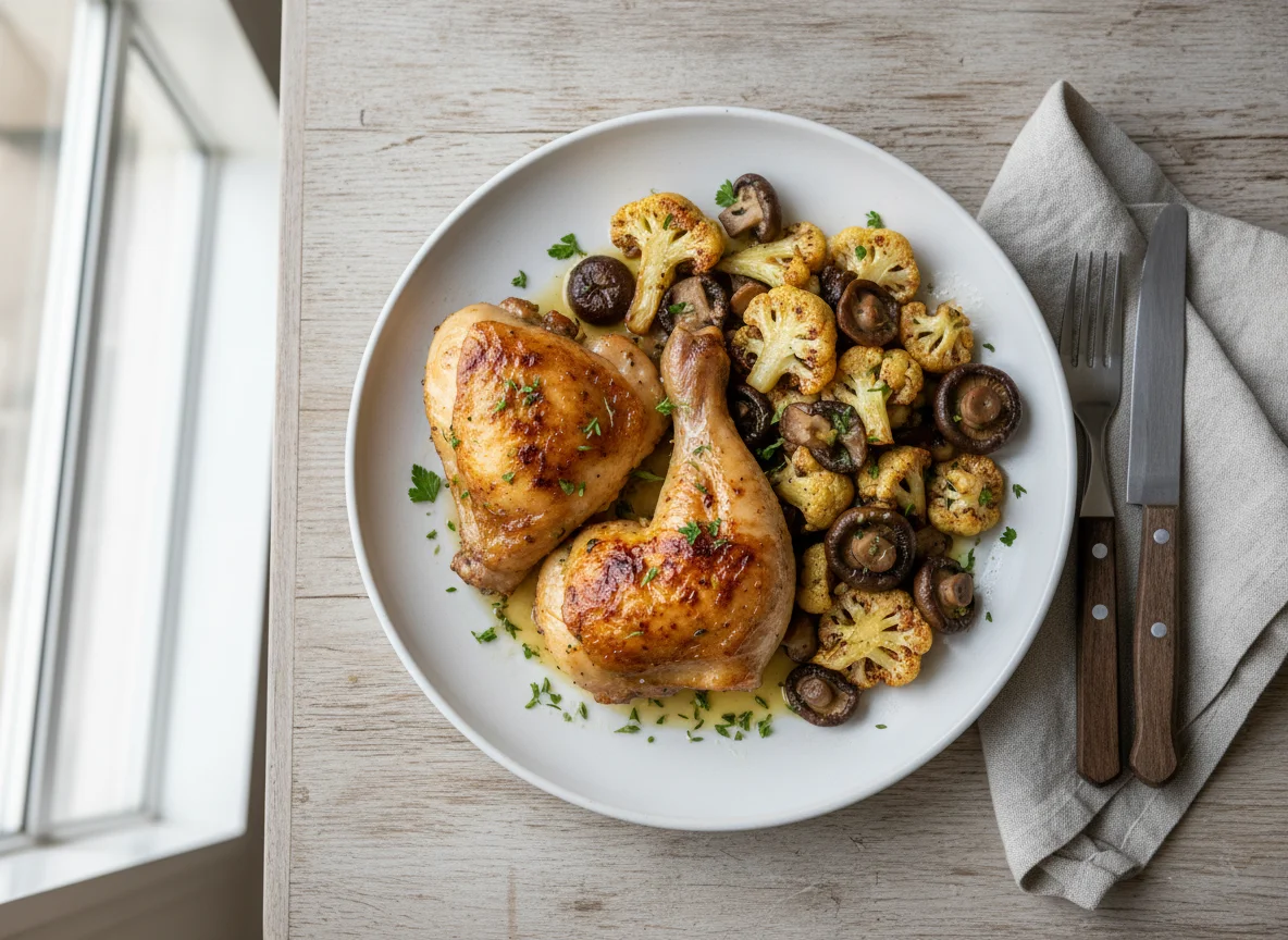 Roasted Chicken with Cauliflower and Mushrooms photo