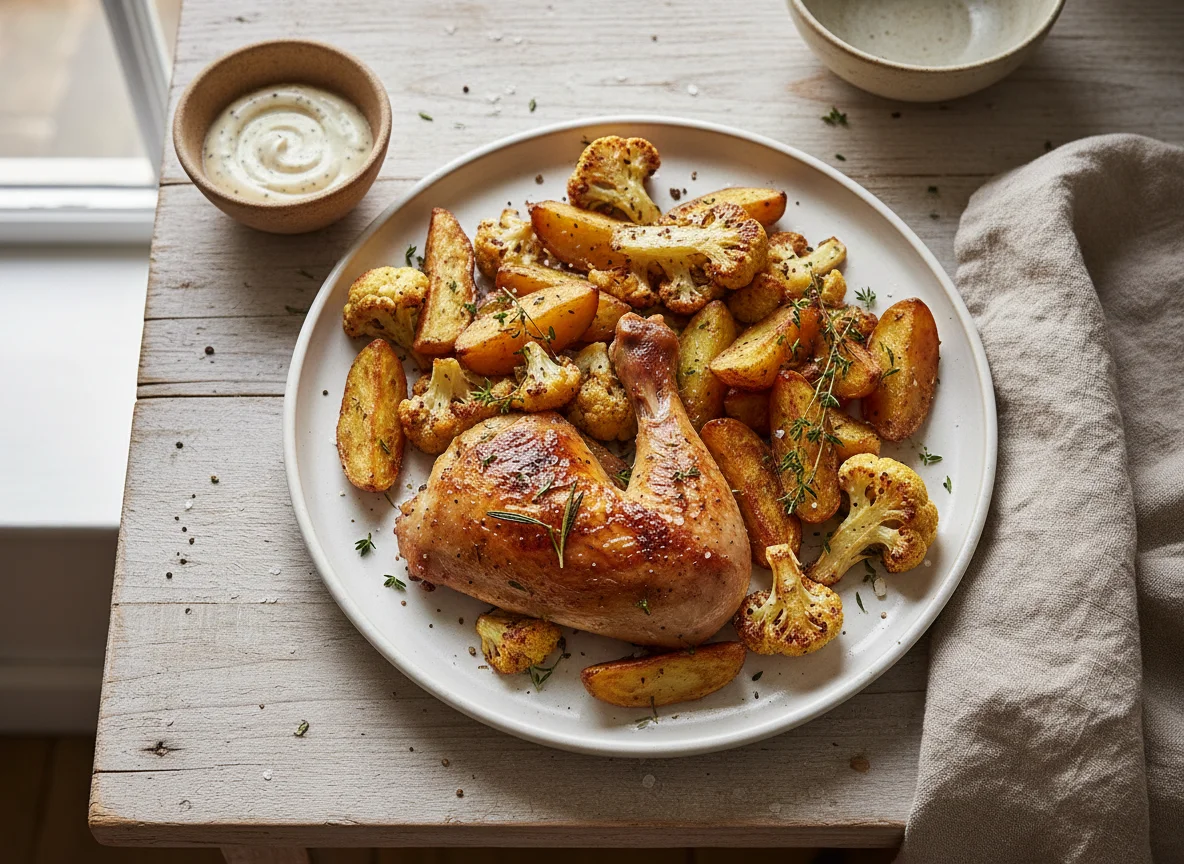 Roasted Chicken with Cauliflower and Potatoes photo