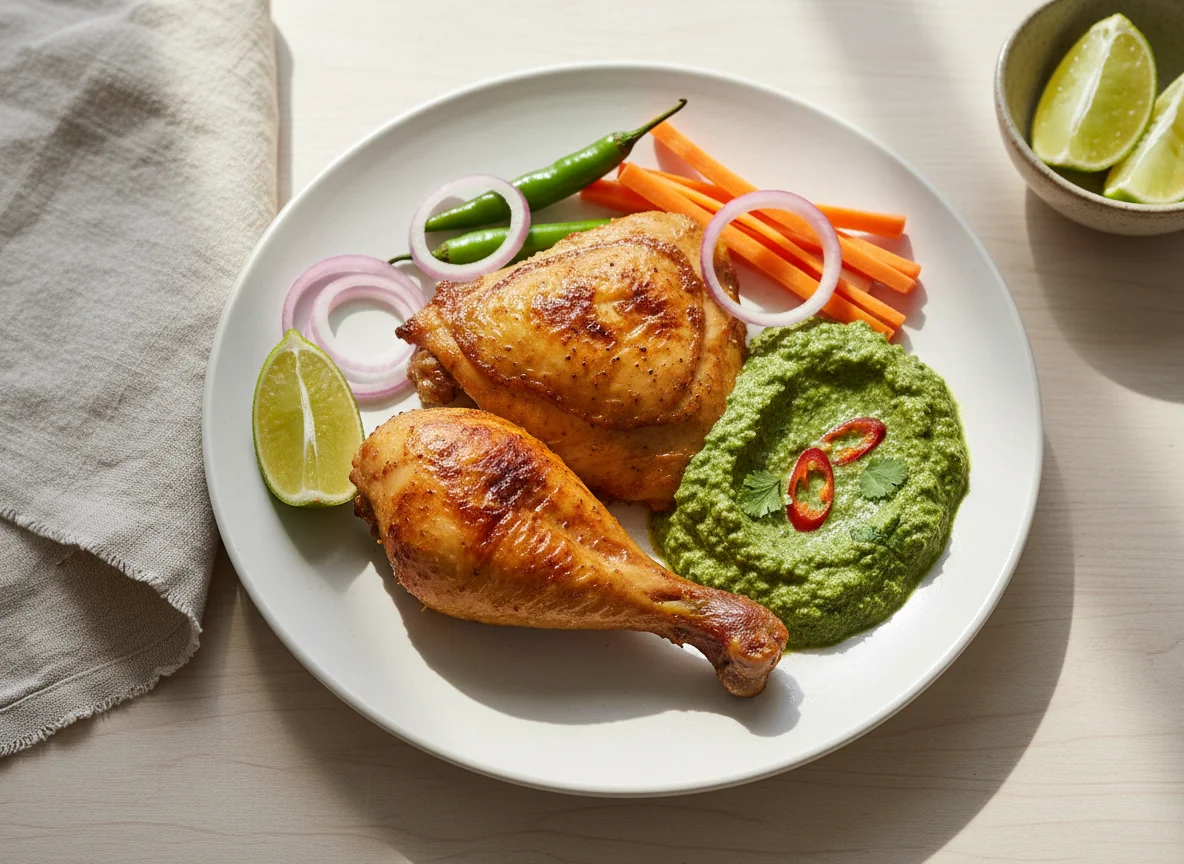 Roasted Chicken with Chutney and Salad photo