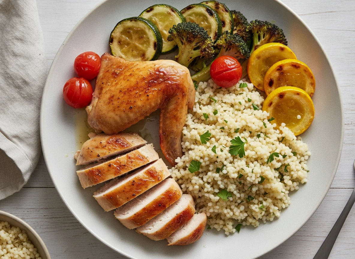 Roasted Chicken with Couscous and Grilled Vegetables photo