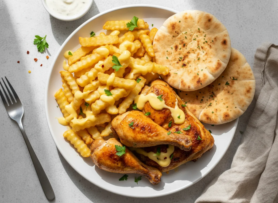 Roasted Chicken with Fries and Pita photo