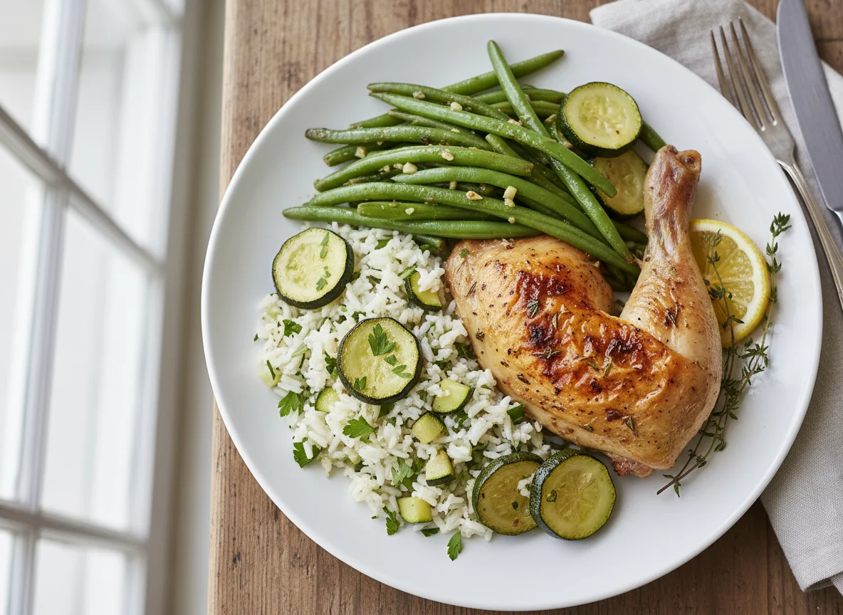 Roasted Chicken with Green Beans and Zucchini photo