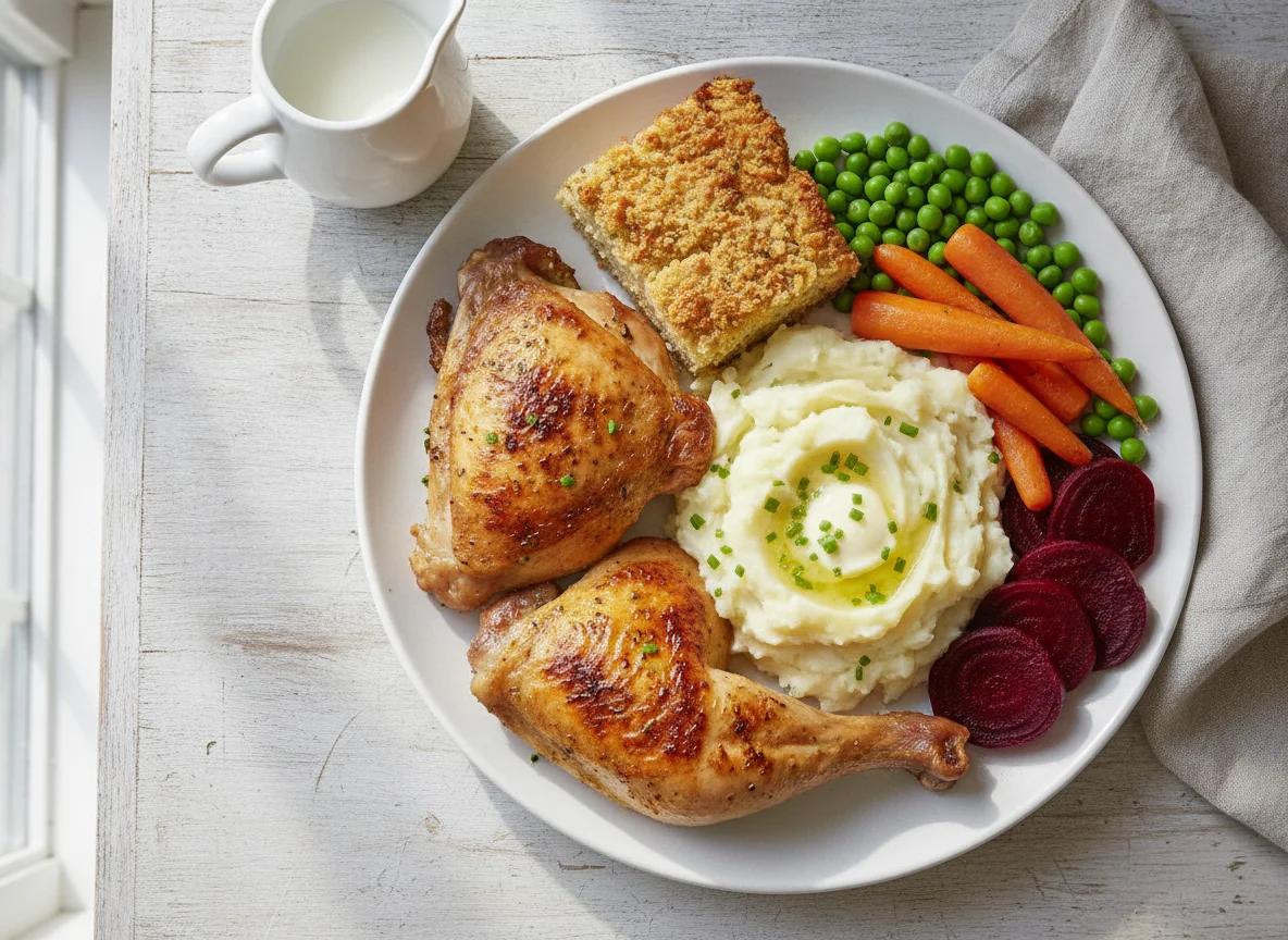 Roasted Chicken with Mashed Potatoes and Vegetables photo