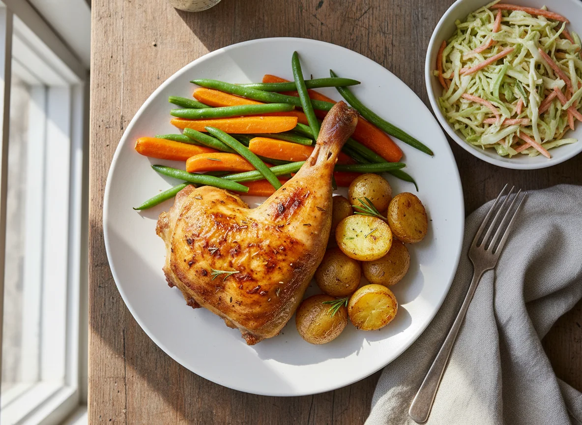 Roasted Chicken with Mixed Vegetables and Coleslaw photo