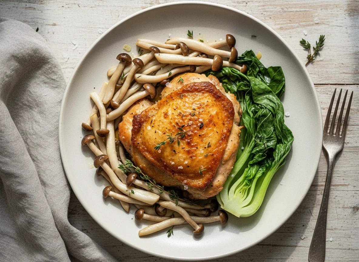 Roasted Chicken with Mushrooms and Greens photo