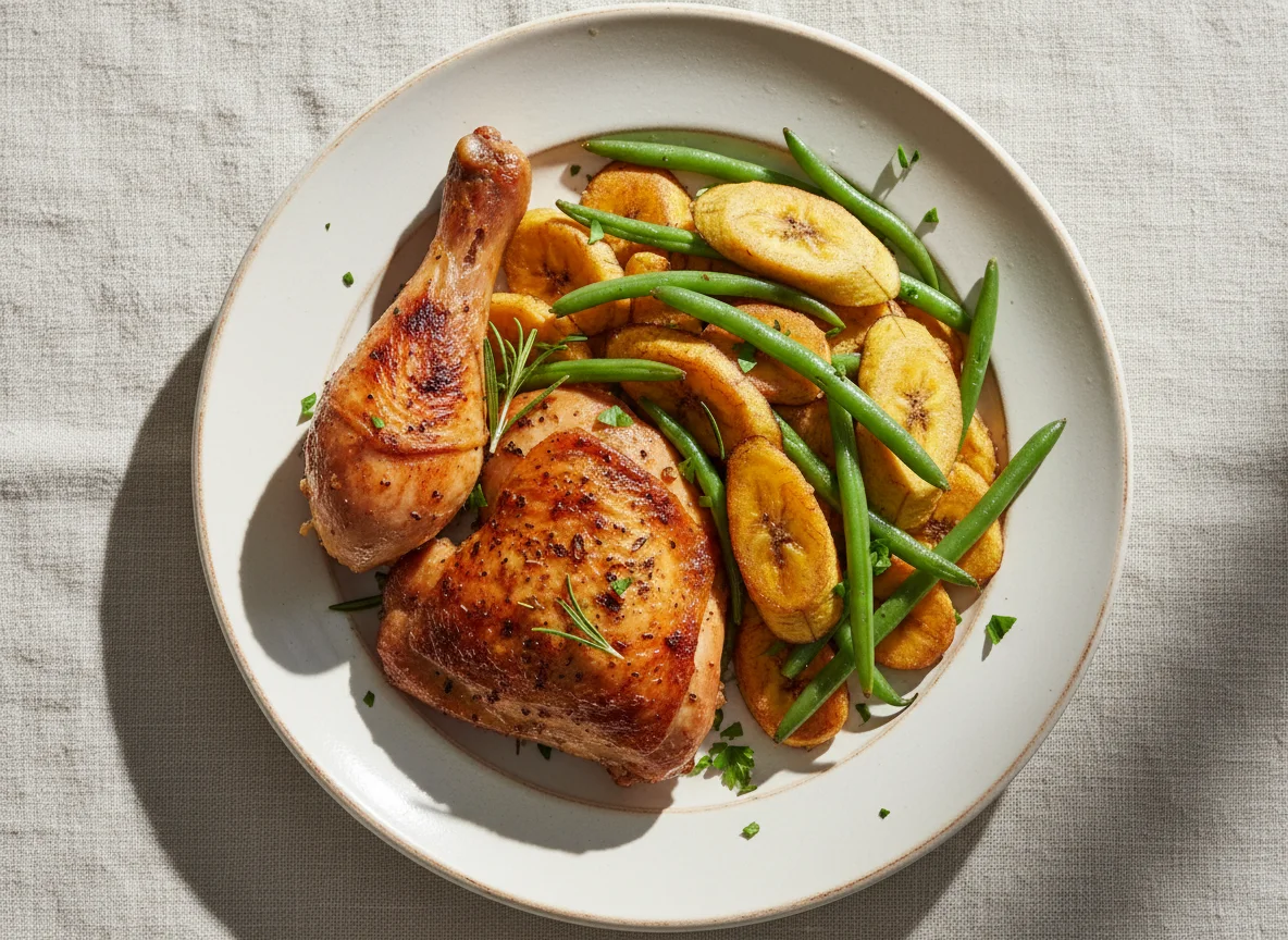 Roasted Chicken with Plantains and Green Beans photo