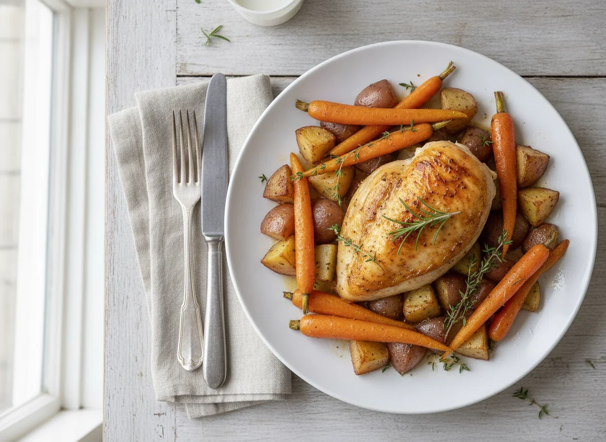 Roasted Chicken with Potatoes and Carrots photo