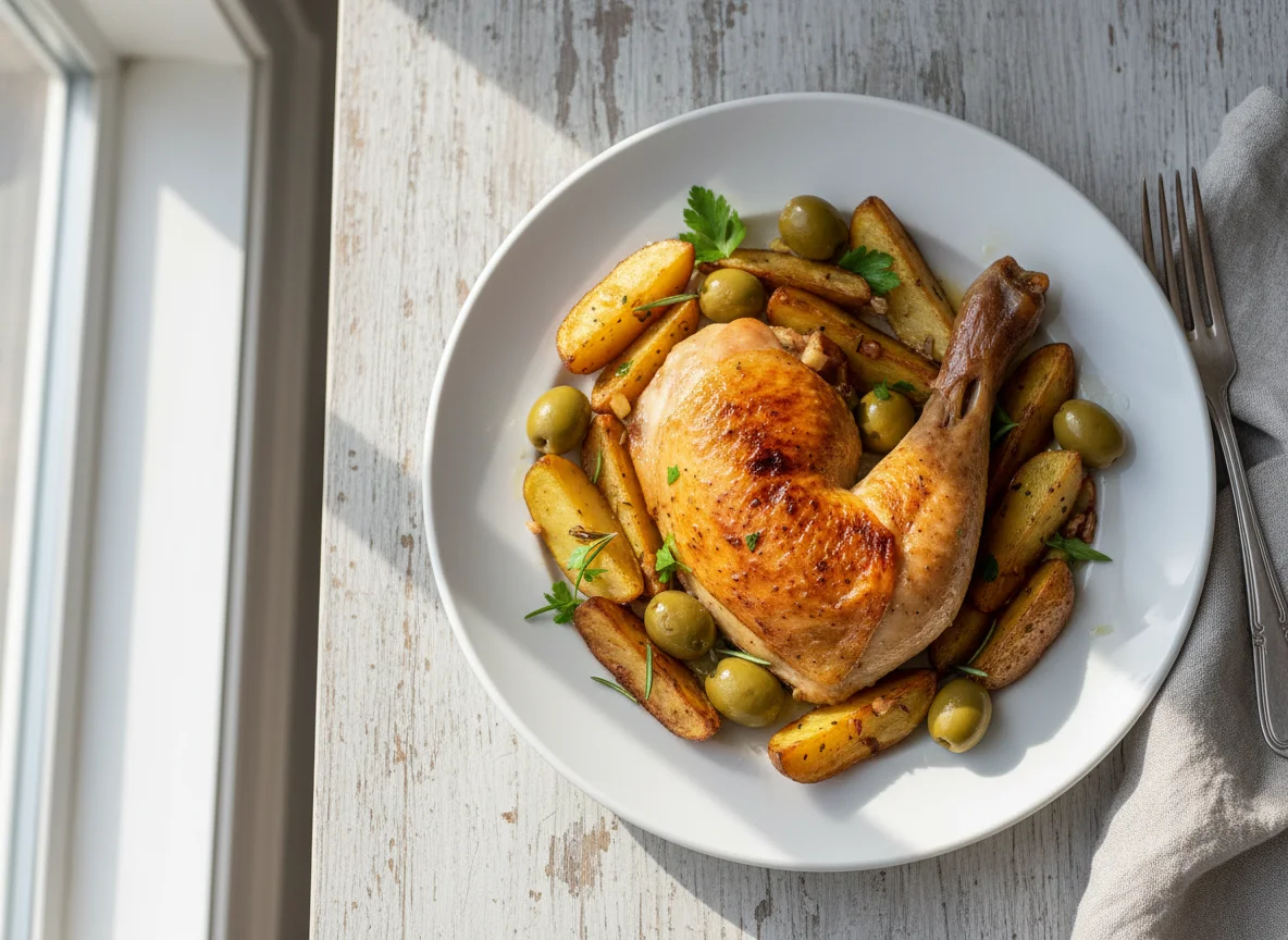 Roasted Chicken with Potatoes and Olives photo