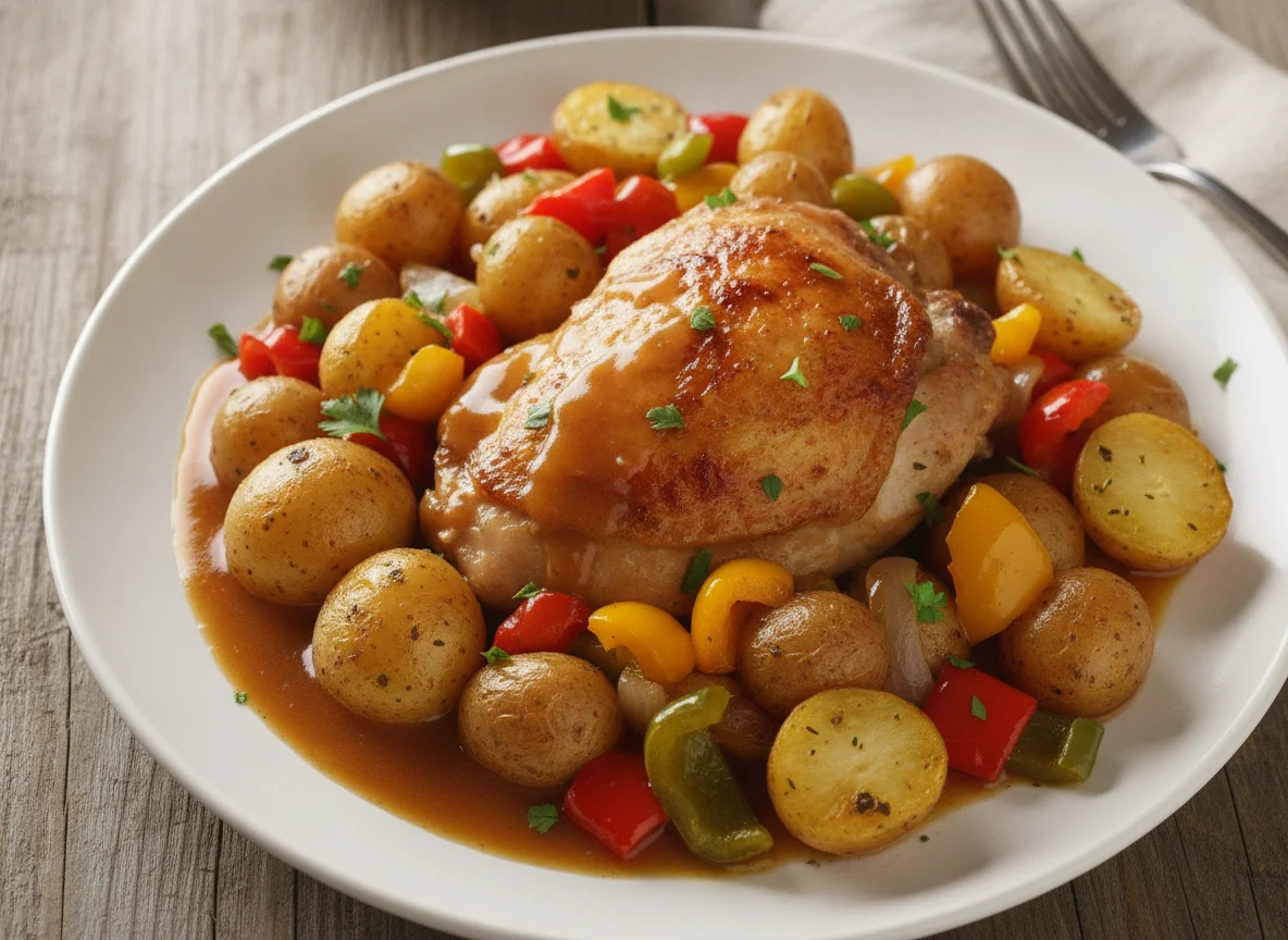 Roasted Chicken with Potatoes and Peppers photo