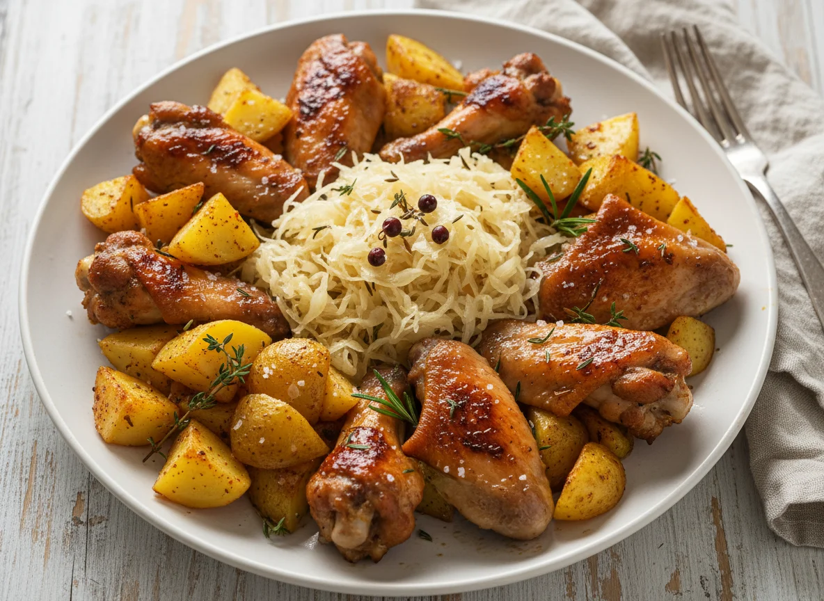 Roasted Chicken with Potatoes and Sauerkraut photo