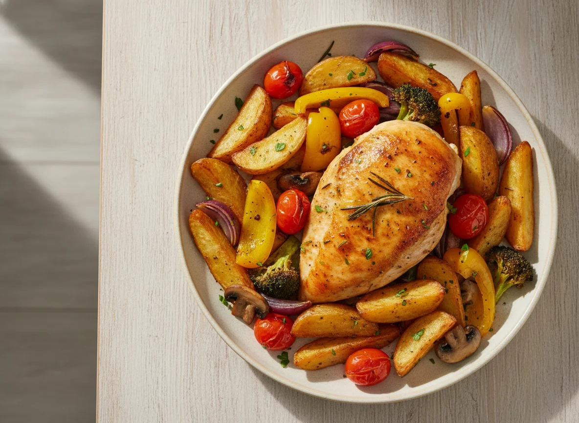 Roasted Chicken with Potatoes and Vegetables photo