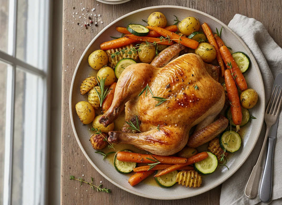 Roasted Chicken with Potatoes, Carrots, and Zucchini photo