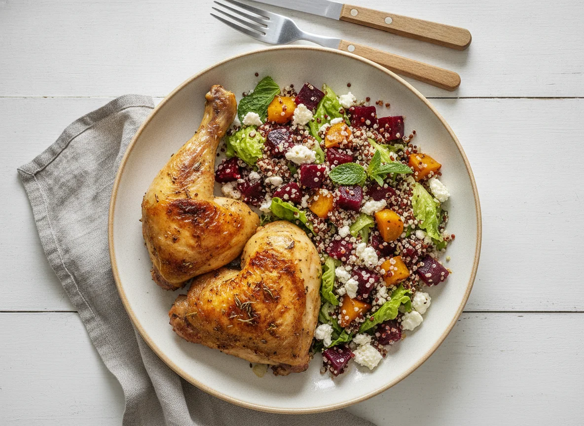 Roasted Chicken with Quinoa and Beet Salad photo
