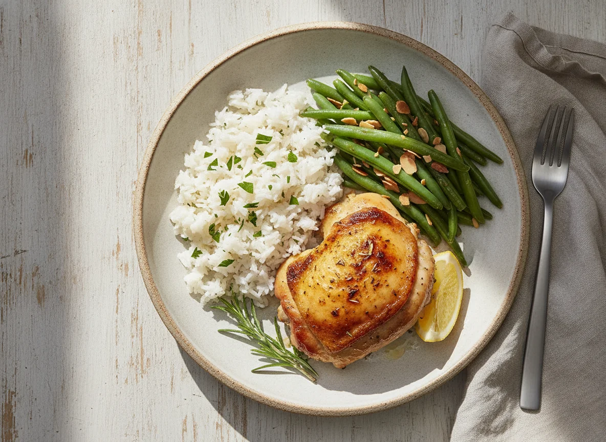 Roasted Chicken with Rice and Green Beans photo