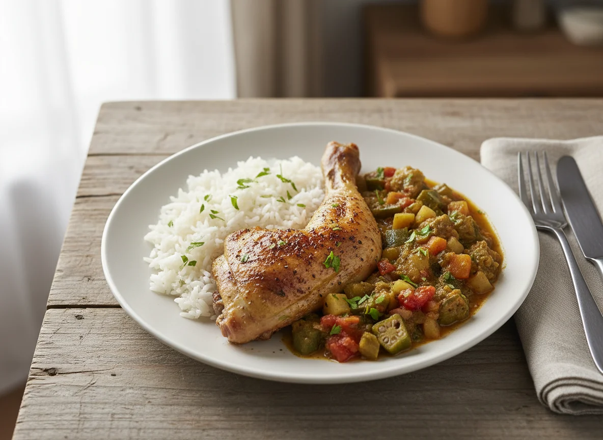 Roasted Chicken with Rice and Vegetable Stew photo