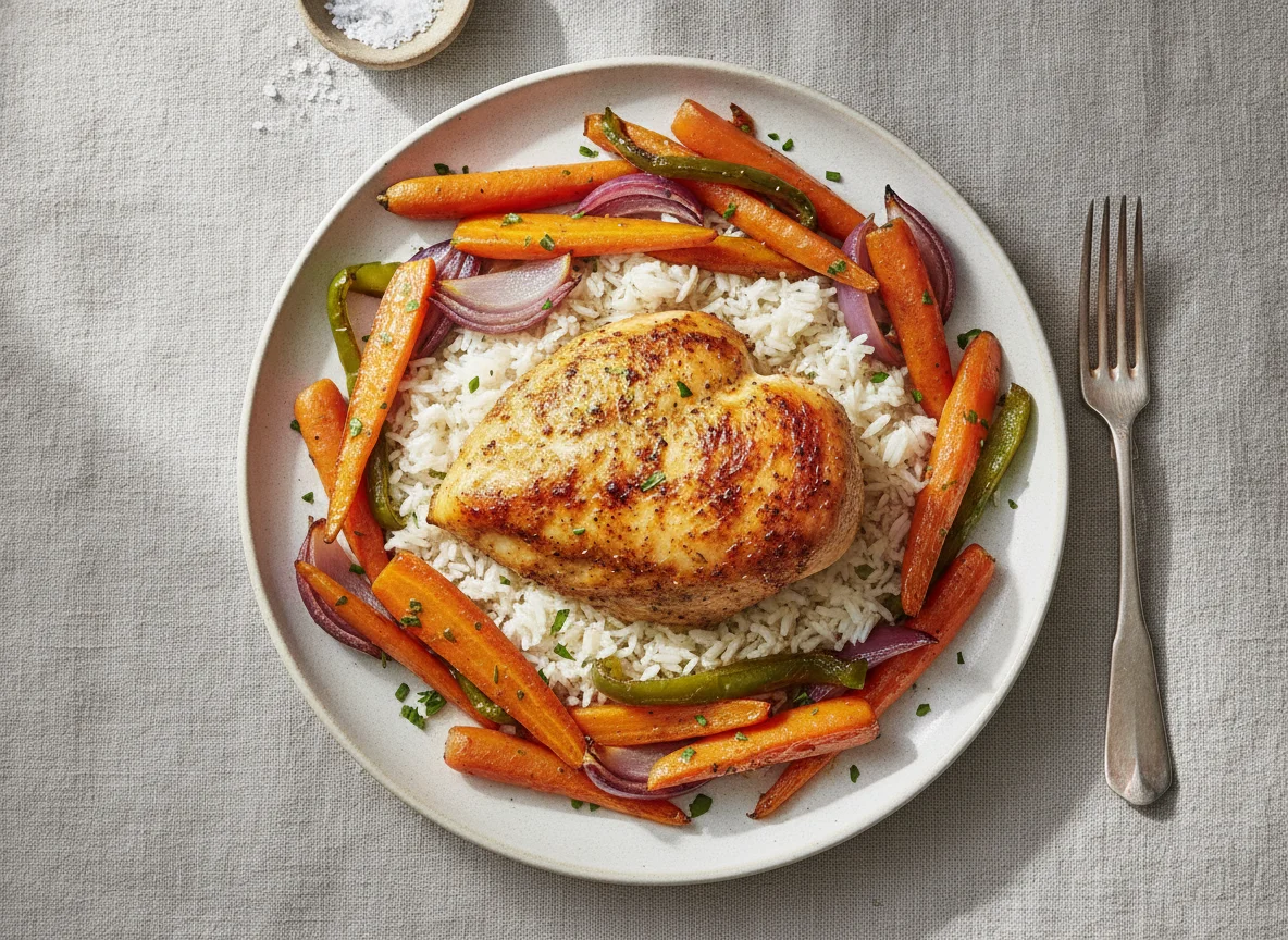 Roasted Chicken with Rice and Vegetables photo