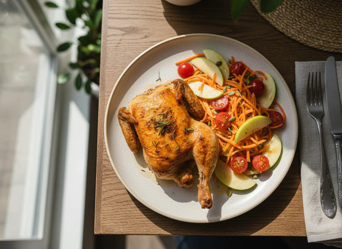 Roasted Chicken with Salad and Apple photo