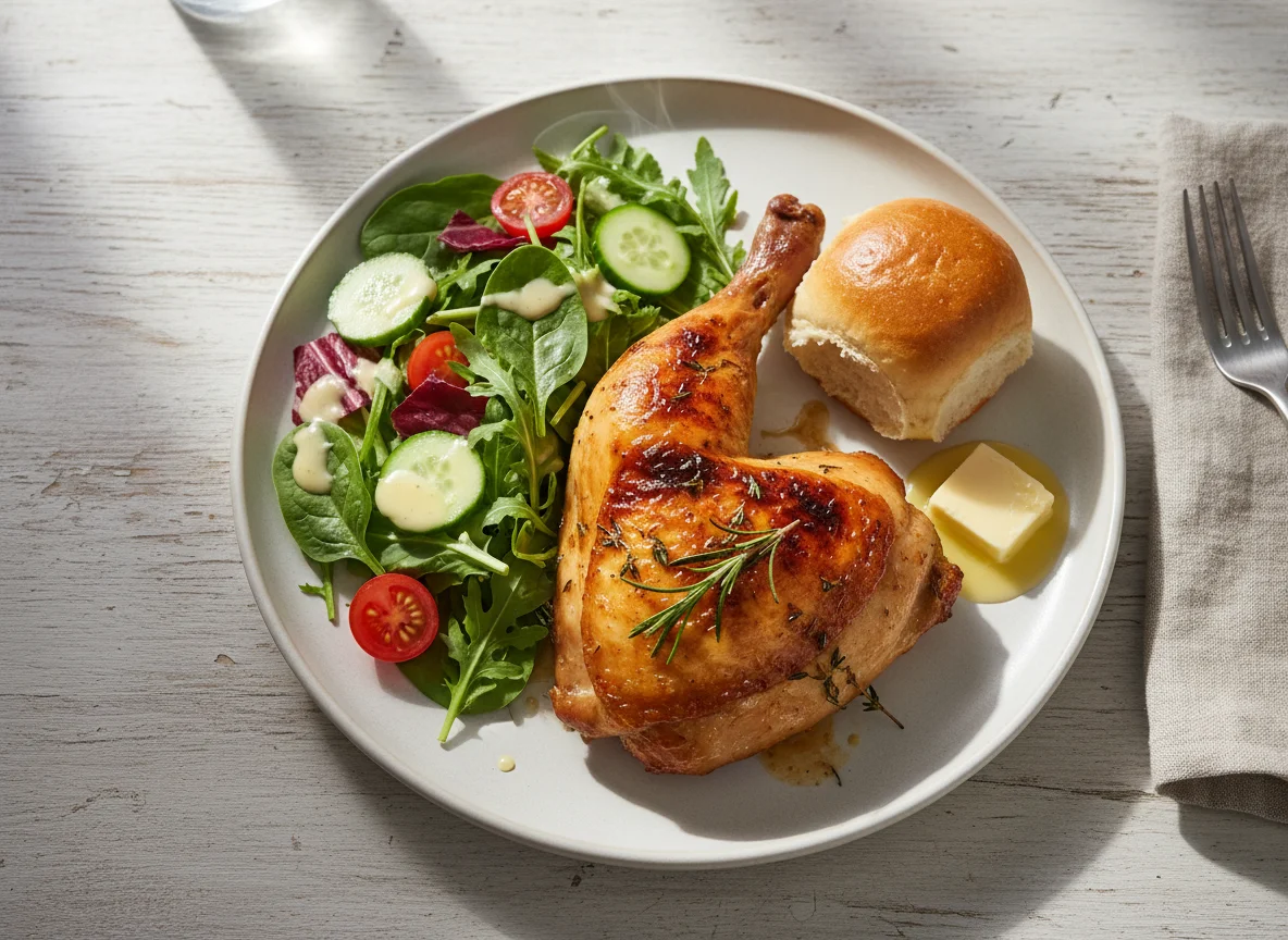 Roasted Chicken with Side Salad and Bread photo