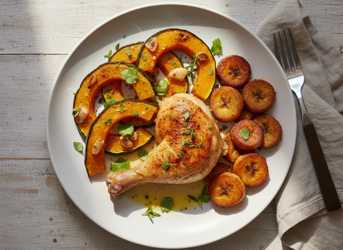 Roasted Chicken with Squash and Plantains photo