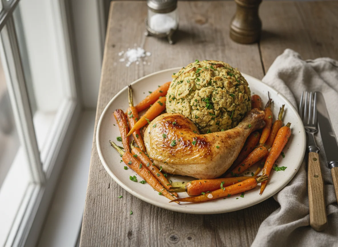 Roasted Chicken with Stuffing and Carrots photo