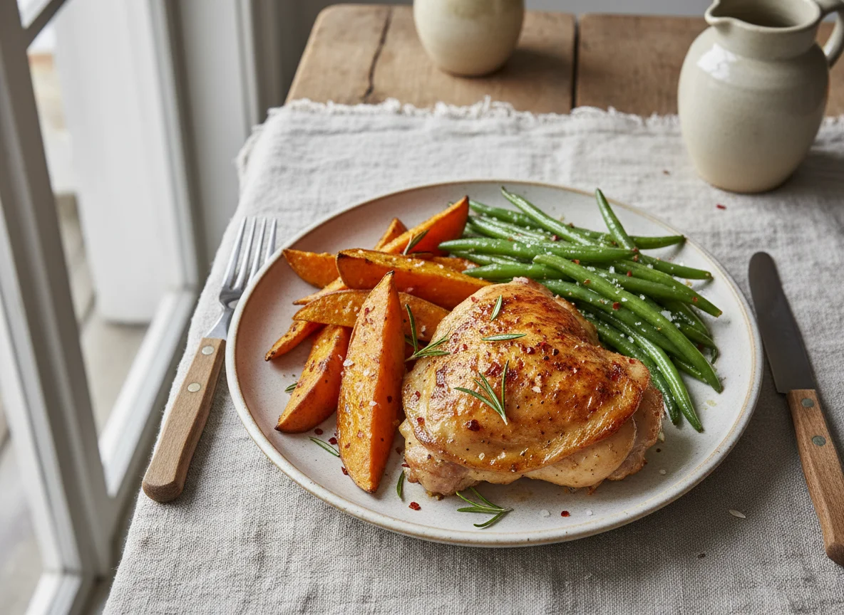 Roasted Chicken with Sweet Potato and Green Beans photo