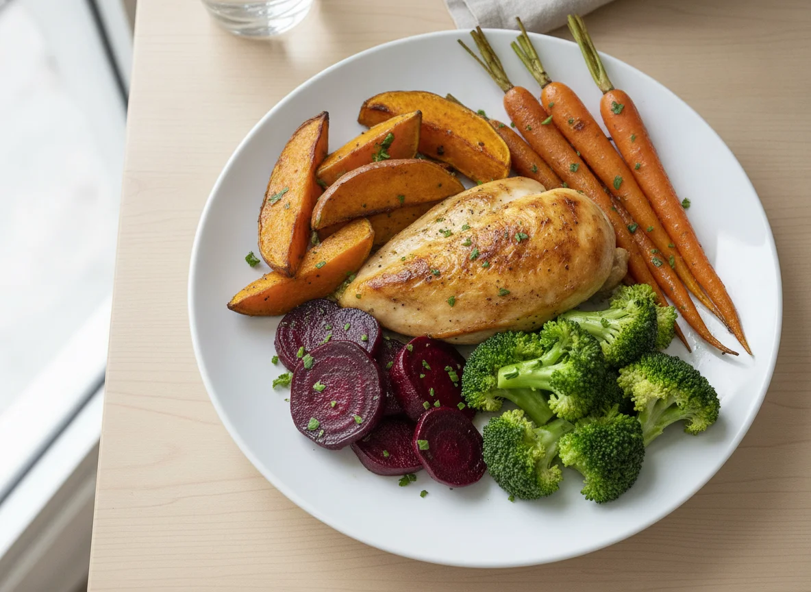 Roasted Chicken with Sweet Potato and Vegetables photo