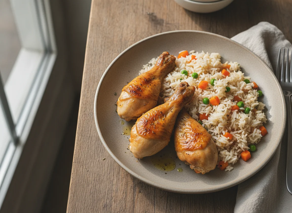 Roasted chicken with vegetable rice photo