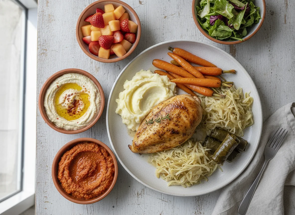 Roasted Chicken with Vegetables and Mezze Appetizer photo