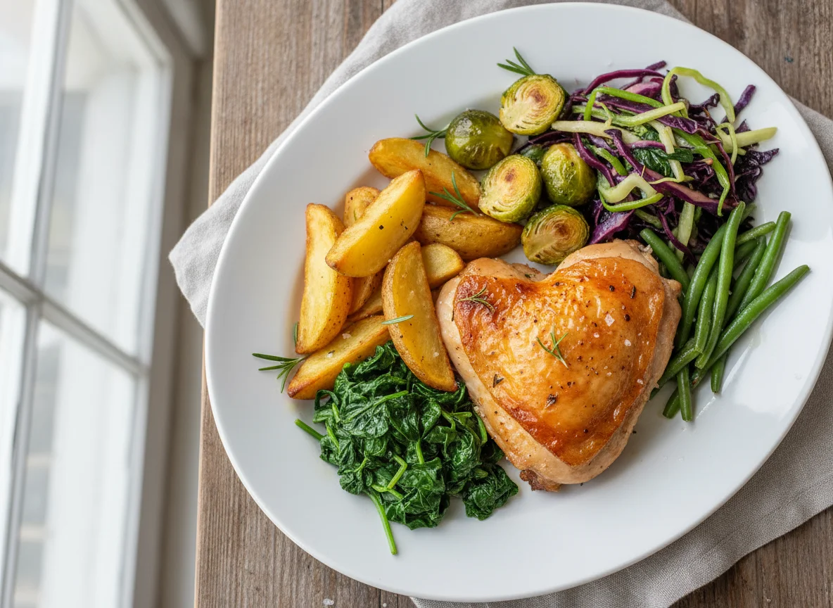 Roasted Chicken with Vegetables and Potato Wedges photo