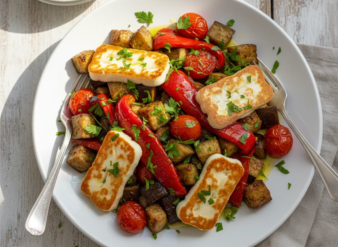 Roasted Halloumi and Vegetable Salad photo
