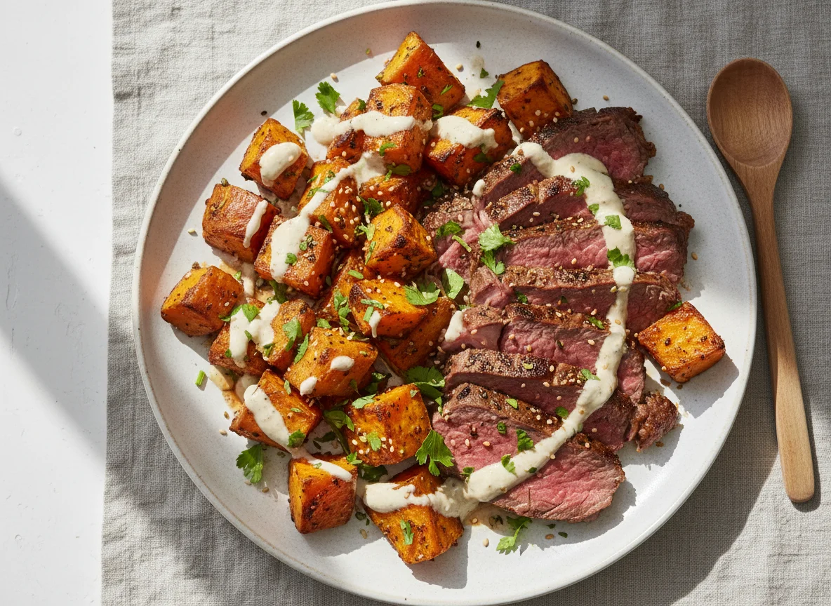 Roasted Meat and Sweet Potato photo