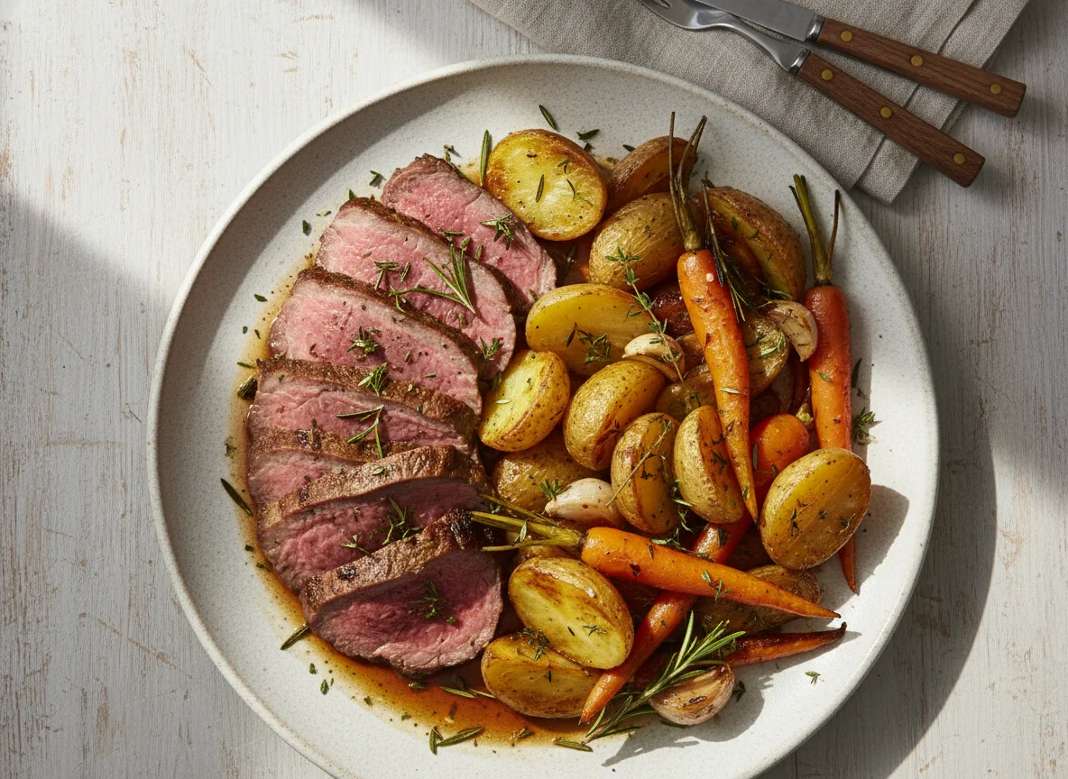 Roasted Meat with Potatoes and Carrots photo